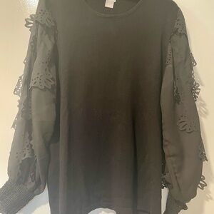 Chico's Elegant Black Sweatshirt with Lace Sleeves
